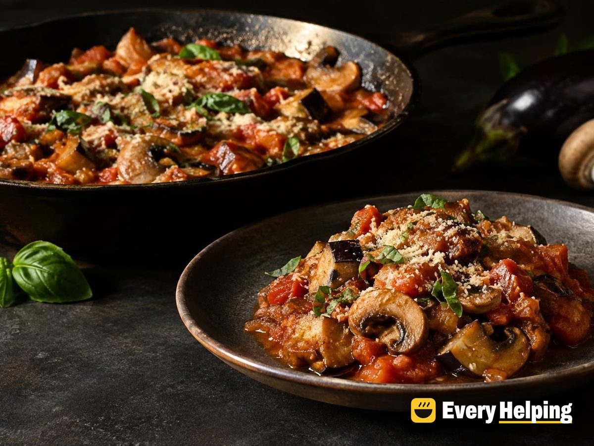 Skillet Mushroom Eggplant Tomato Parmesan Sauce