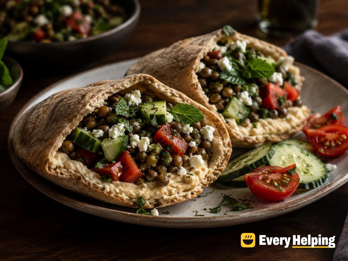 Herbed Lentil Salad Pitas with Hummus