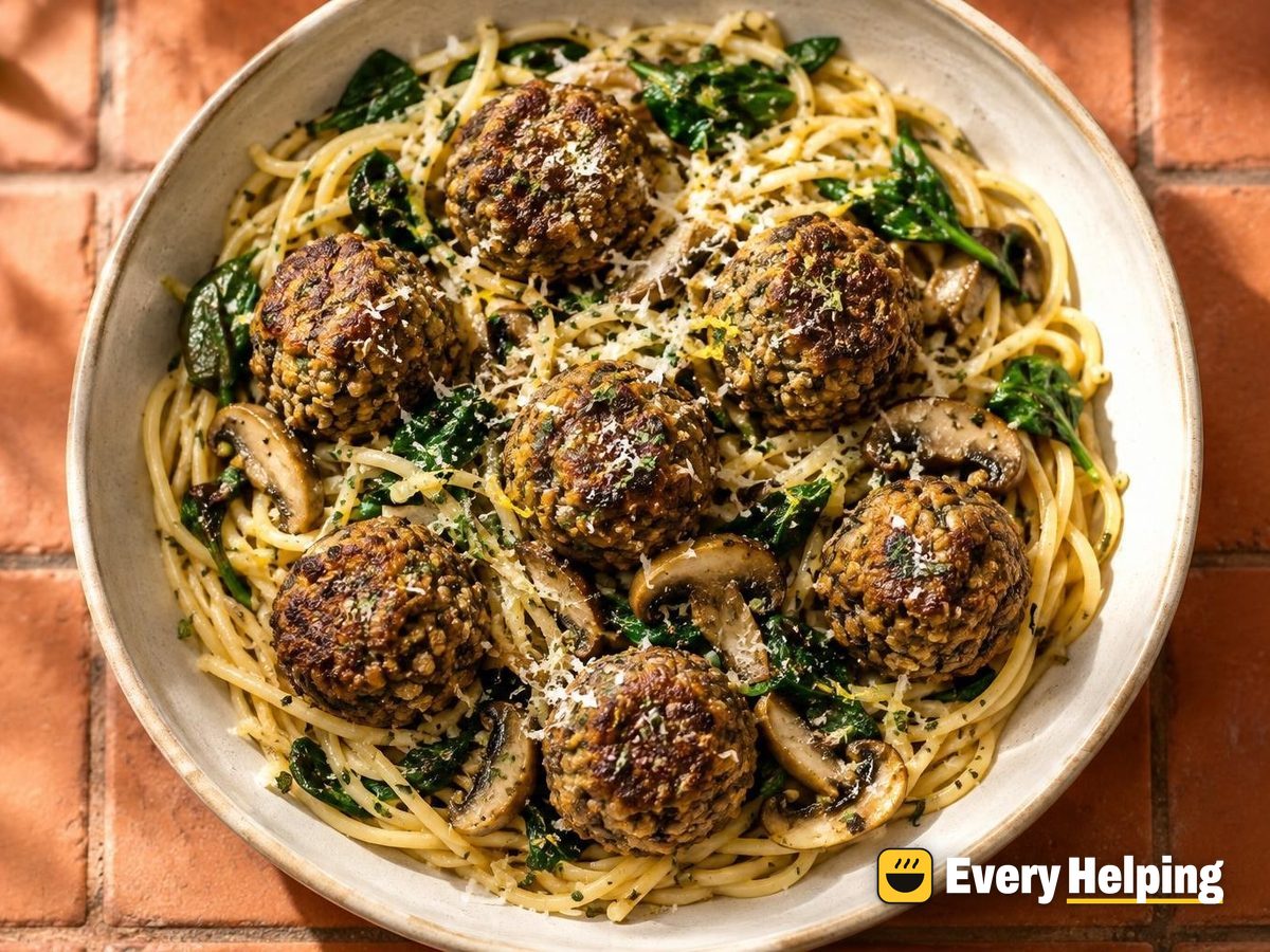 Garlicky Lentil Meatballs with Lemon Spaghetti