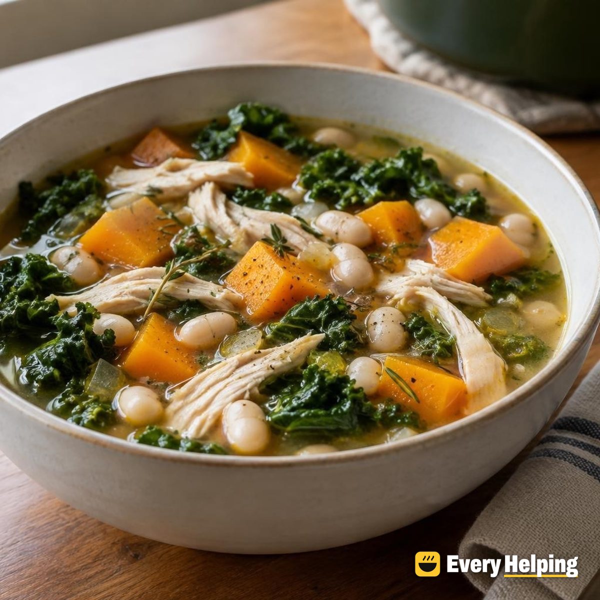 Chicken, White Bean and Kale Soup with Squash