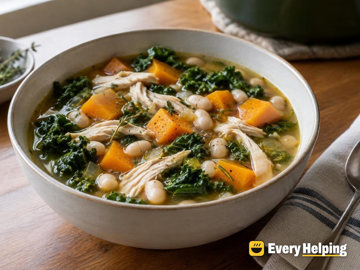 Chicken, White Bean and Kale Soup with Squash