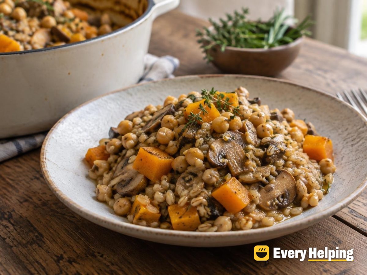Barley, Mushroom and Chickpea Herb Casserole