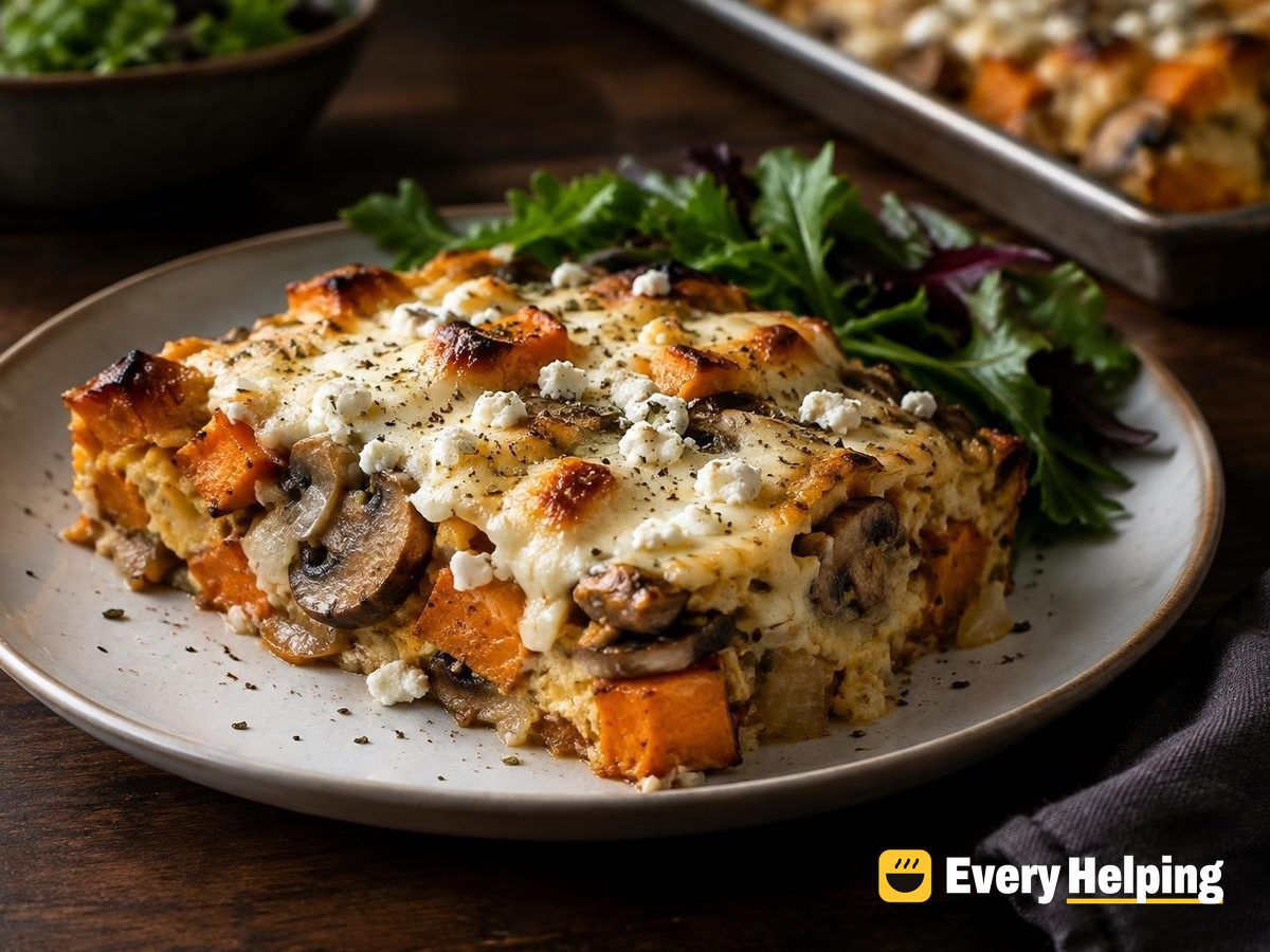 Sheet-Pan Sweet Potato Mushroom Mozzarella Egg Bake