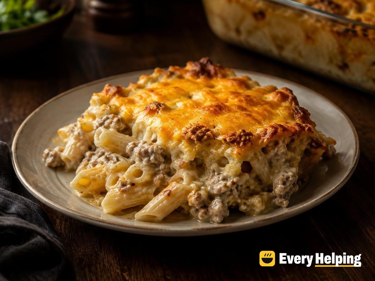 Turkey Cauliflower-Cream Pasta Bake with Cheddar