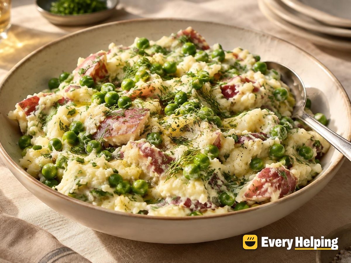 Garlic and Dill Smashed Potatoes with Peas