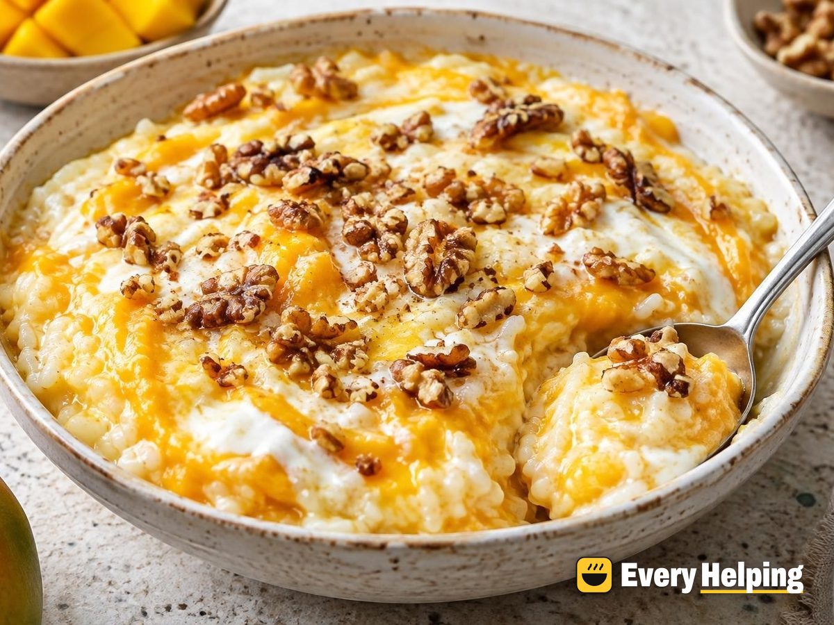 Mango Yogurt Rice Pudding with Toasted Walnuts