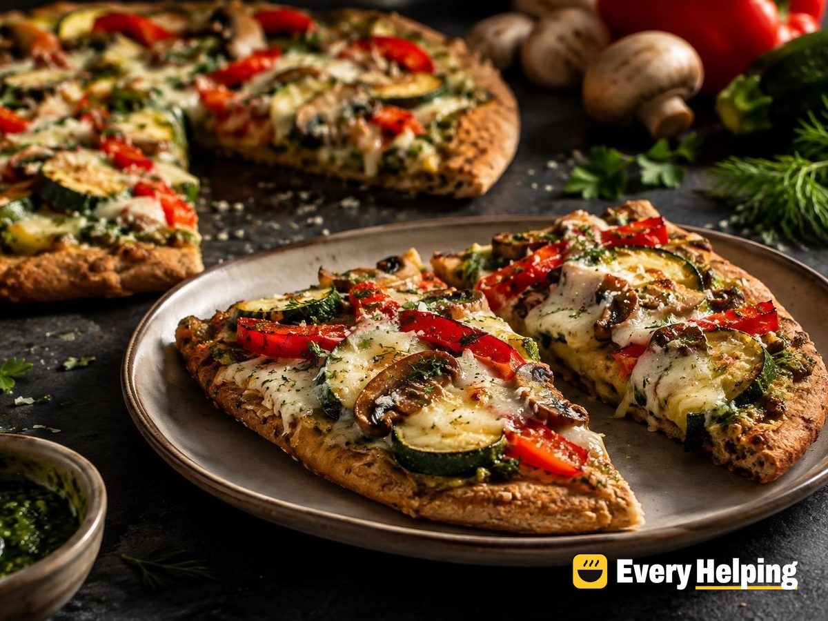 Zucchini Mushroom Flatbread Pizzas with Parsley-Dill Sauce