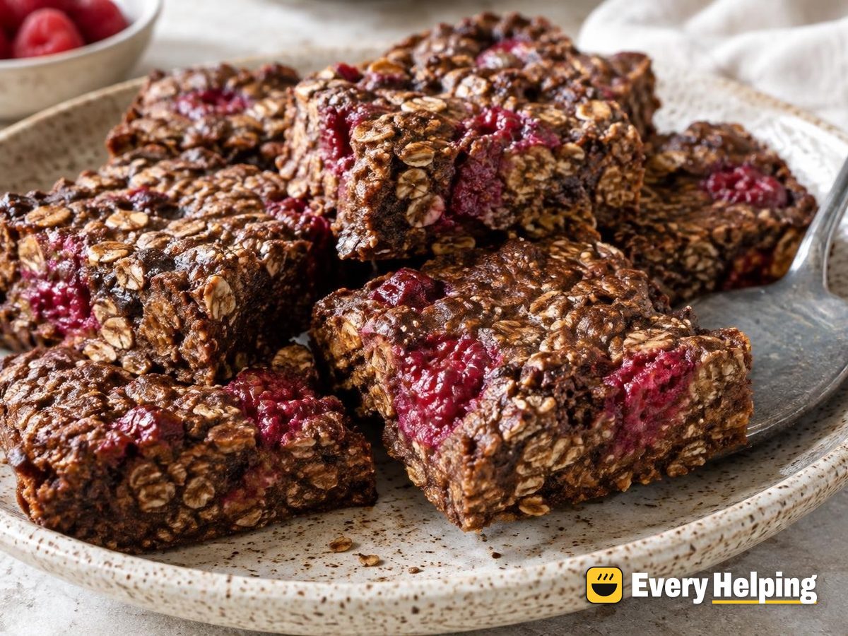 Cocoa Raspberry Tahini Baked Oat Bars