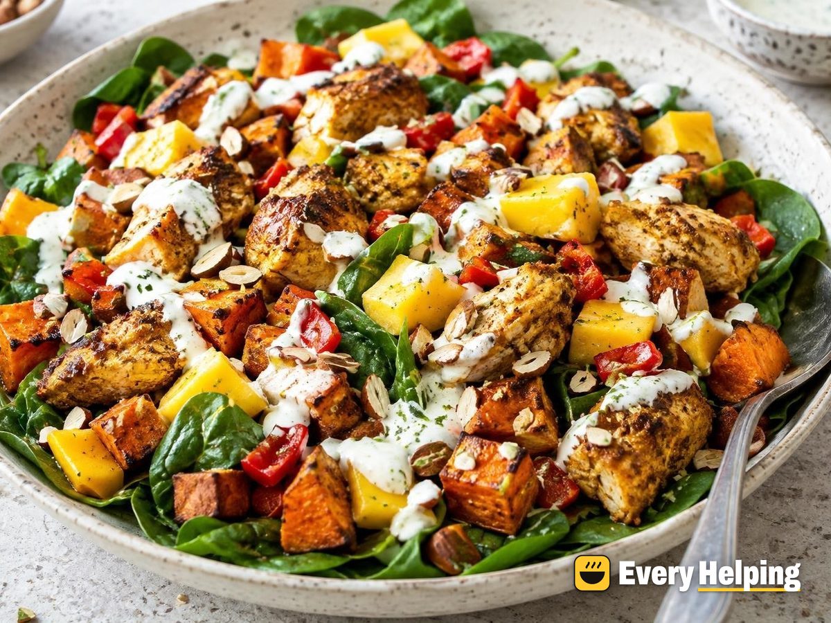 Curry Chicken Chopped Spinach Salad with Mango
