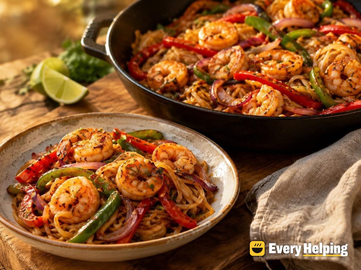 Chili Garlic Shrimp with Peppers and Rice Noodles