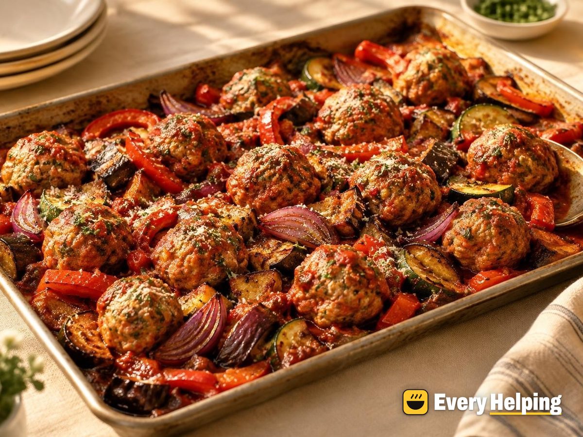 Sheet-Pan Pork Meatballs with Roasted Vegetables