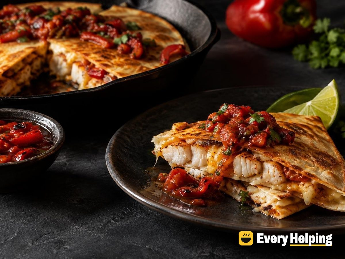 Chili-Lime Cod Quesadillas with Roasted Pepper Salsa