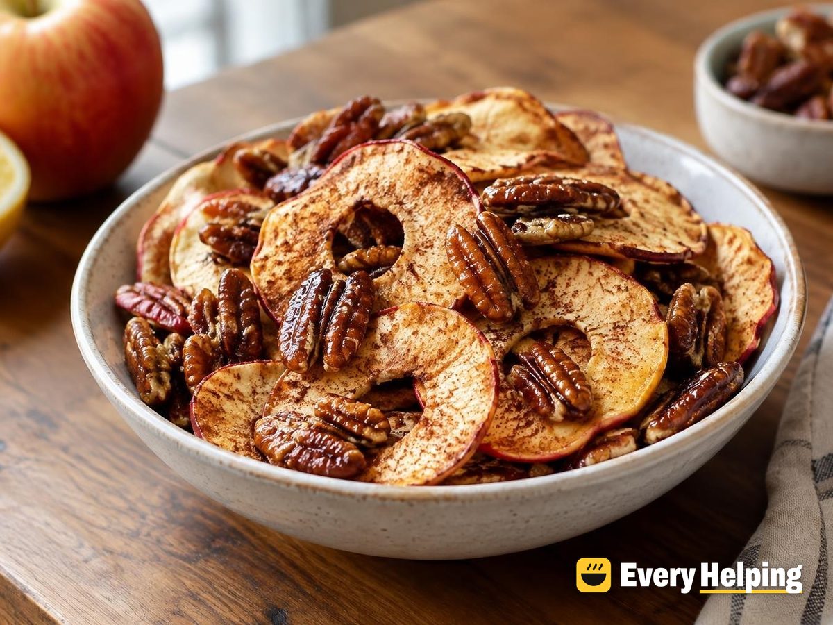 Air Fryer Cinnamon Apple Chips with Maple Pecans