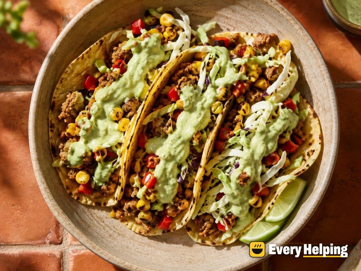 Turkey Soft Tacos with Creamy Avocado Sauce