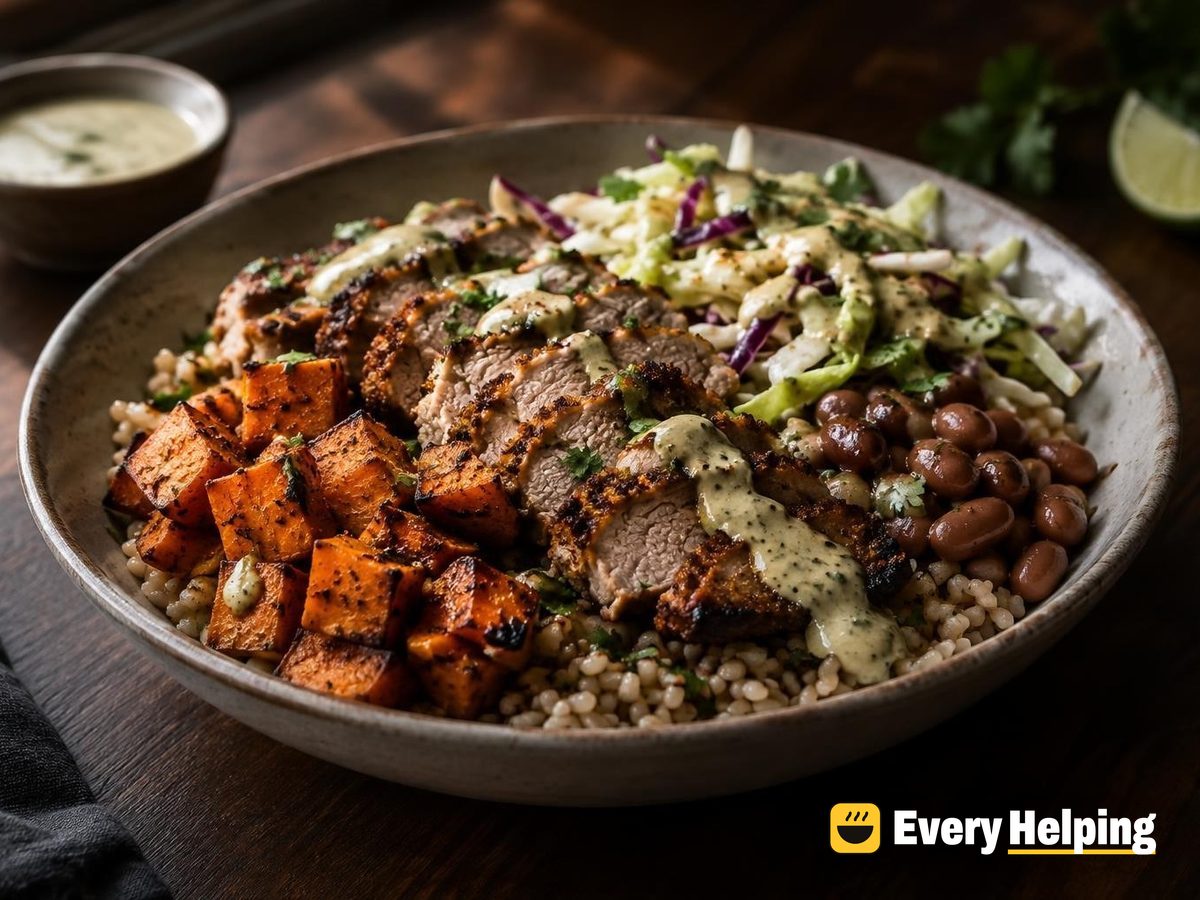 Chili-Lime Pork Carnitas Bowls with Cumin Tahini