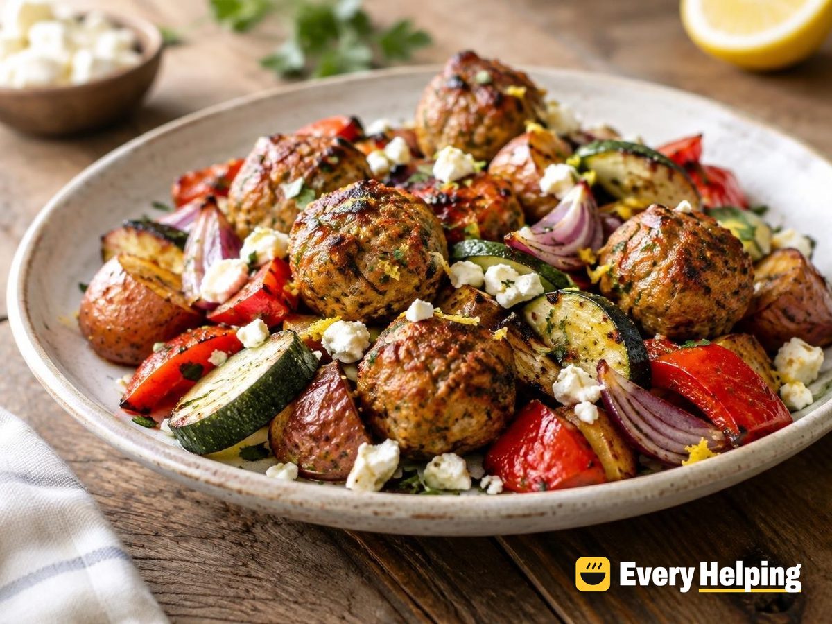 Smoky Paprika Turkey Meatballs with Roasted Vegetables