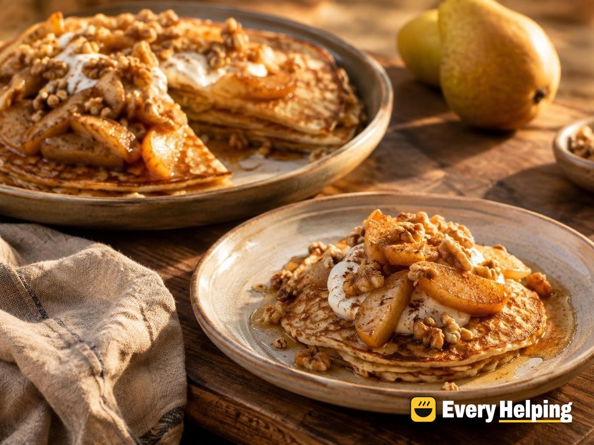 Thin Cinnamon Pancakes with Warm Spiced Pears