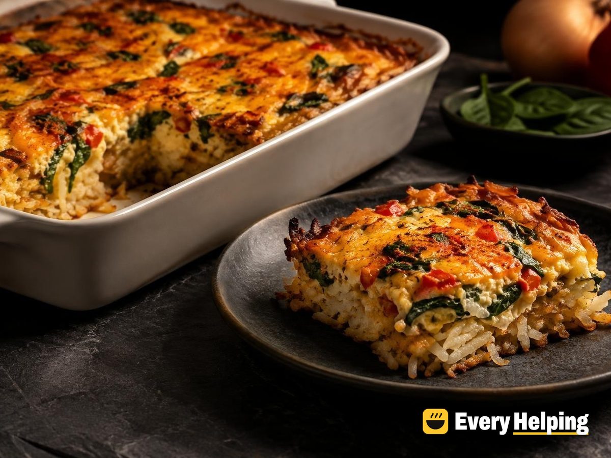 Crispy Russet Hash Brown Cheddar Breakfast Bake
