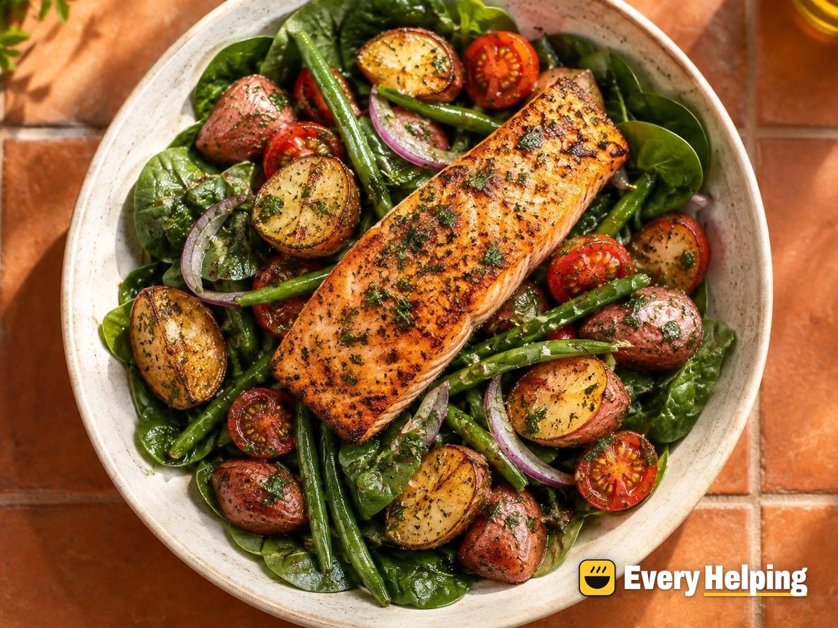 Seared Salmon Spinach Salad with Potatoes