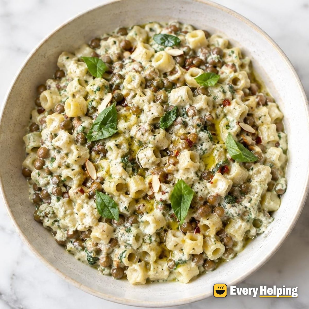 One-Pot Lentil Ditalini with Basil-Ricotta Sauce