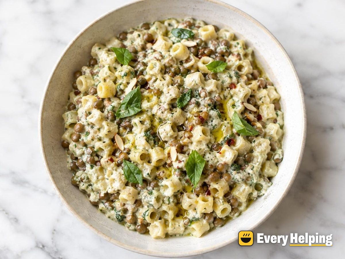 One-Pot Lentil Ditalini with Basil-Ricotta Sauce