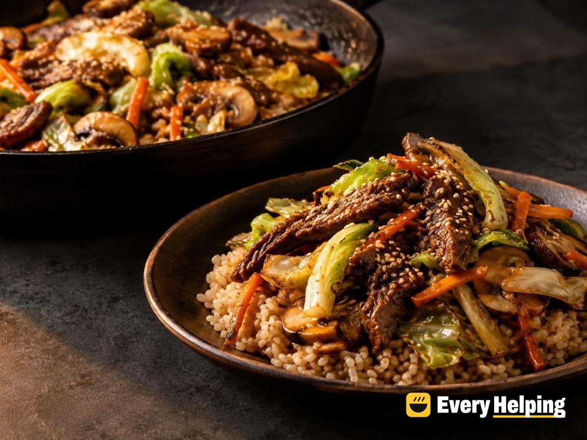 Soy Sesame Beef with Cabbage and Mushrooms