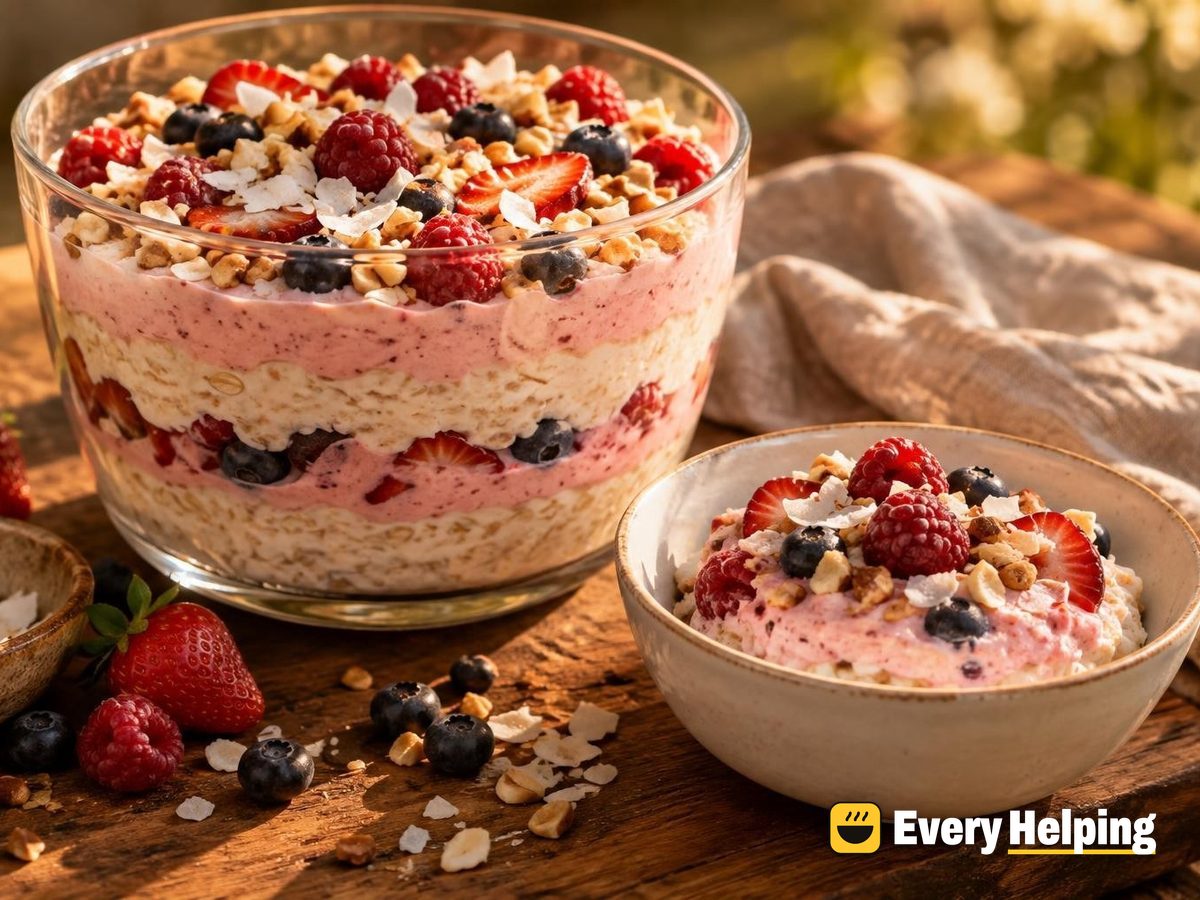 Strawberry Tofu Cream Parfait with Peanut Crunch