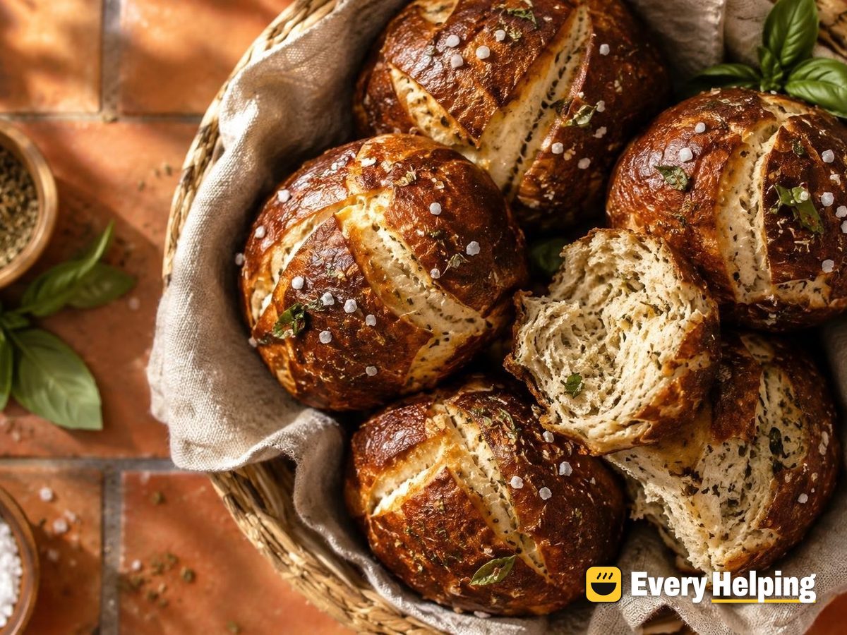 Basil Spelt Pretzel Rolls with Sea Salt