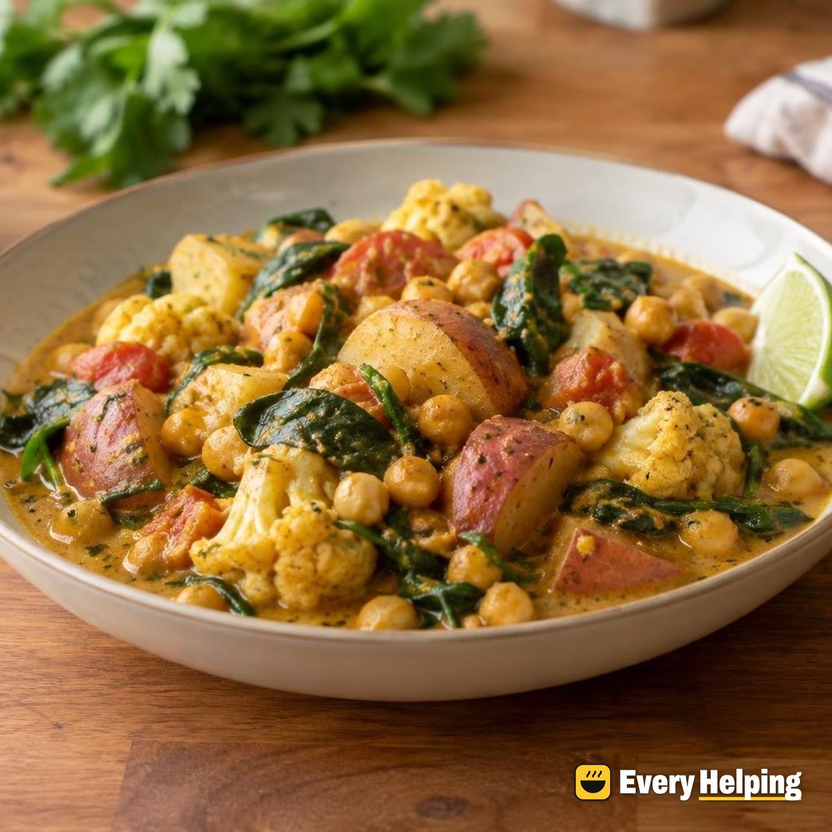 Potato, Chickpea and Spinach Coconut Curry