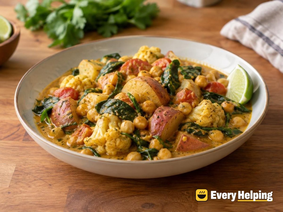 Potato, Chickpea and Spinach Coconut Curry