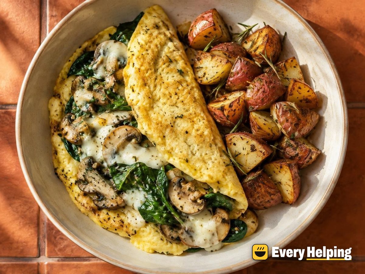 Mushroom-Spinach Omelets with Rosemary Potatoes