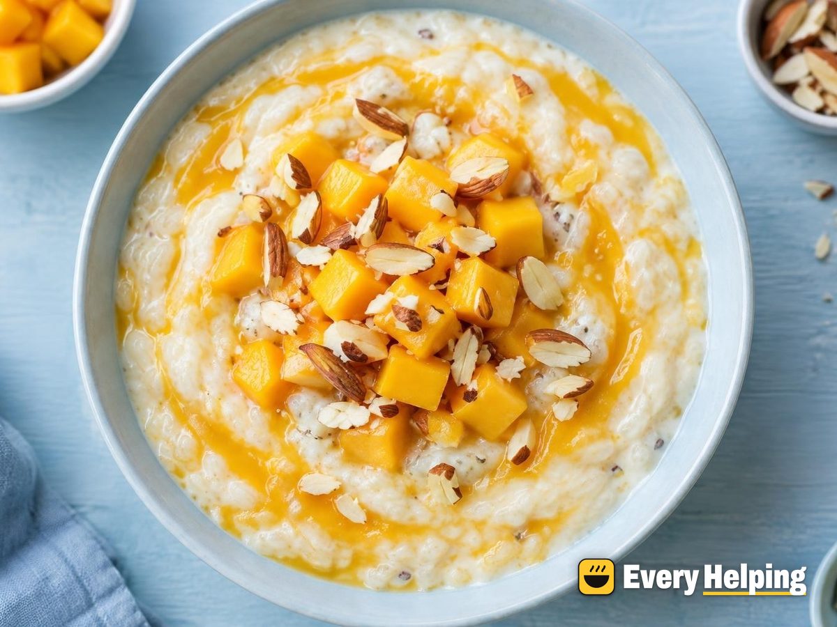 Chilled Coconut Mango Rice Pudding with Almonds