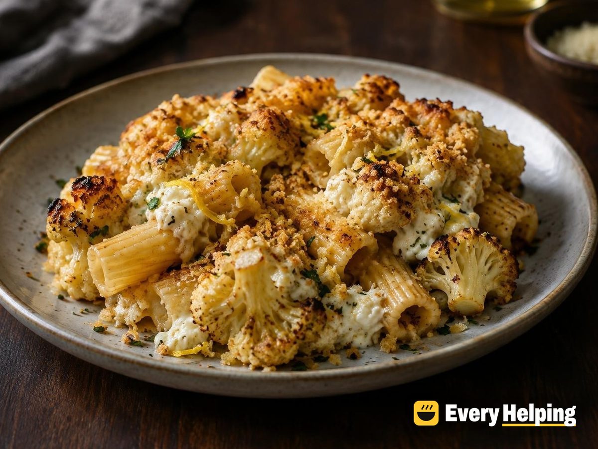 Baked Garlic Oil Rigatoni with Roasted Cauliflower