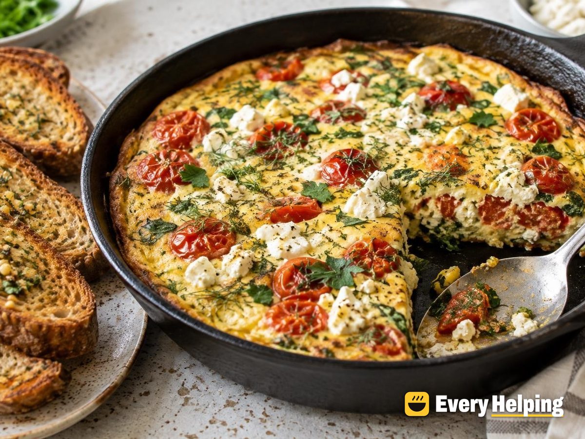 Tomato-Herb Feta Frittata with Garlic Toast