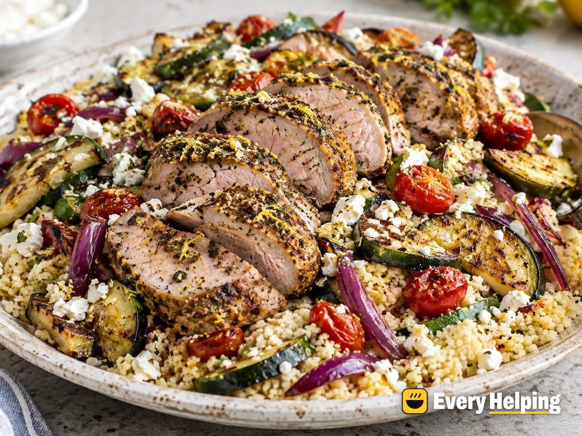 Lemon-Pepper Pork Tenderloin with Zucchini and Orzo-Style Couscous