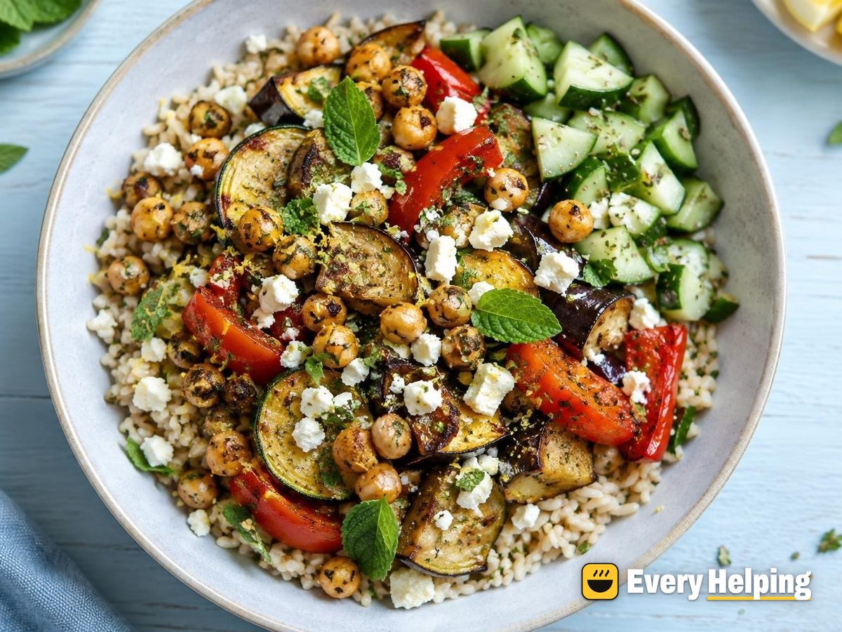 Lemon-Herb Brown Rice Bowls with Roasted Vegetables