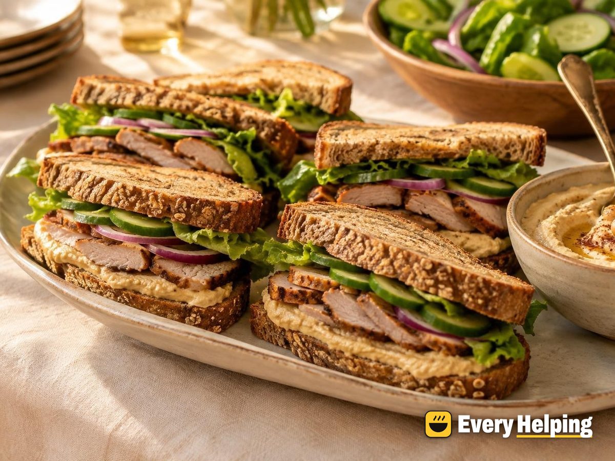 Cumin-Roasted Pork and Hummus Sandwiches