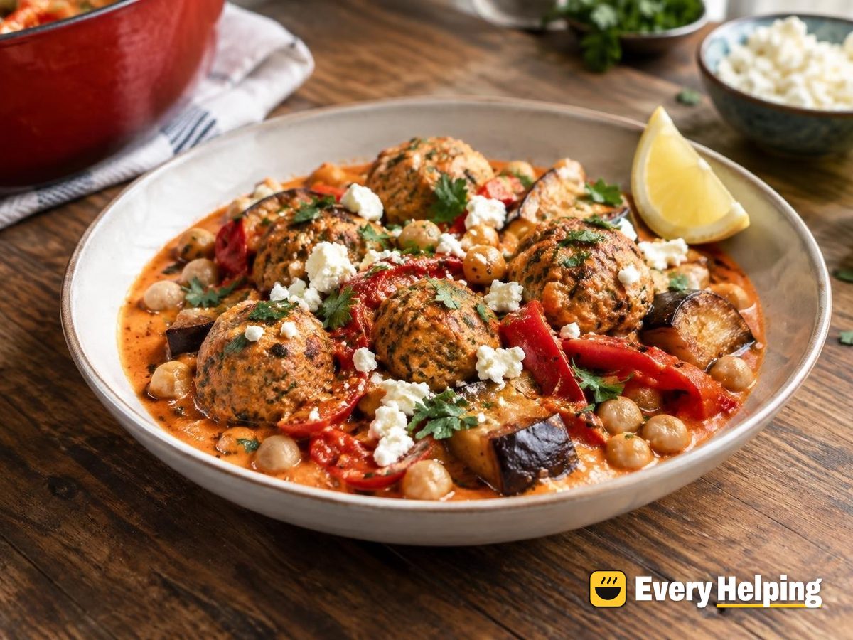 Turkey Meatball Stew in Roasted Pepper Coconut Sauce