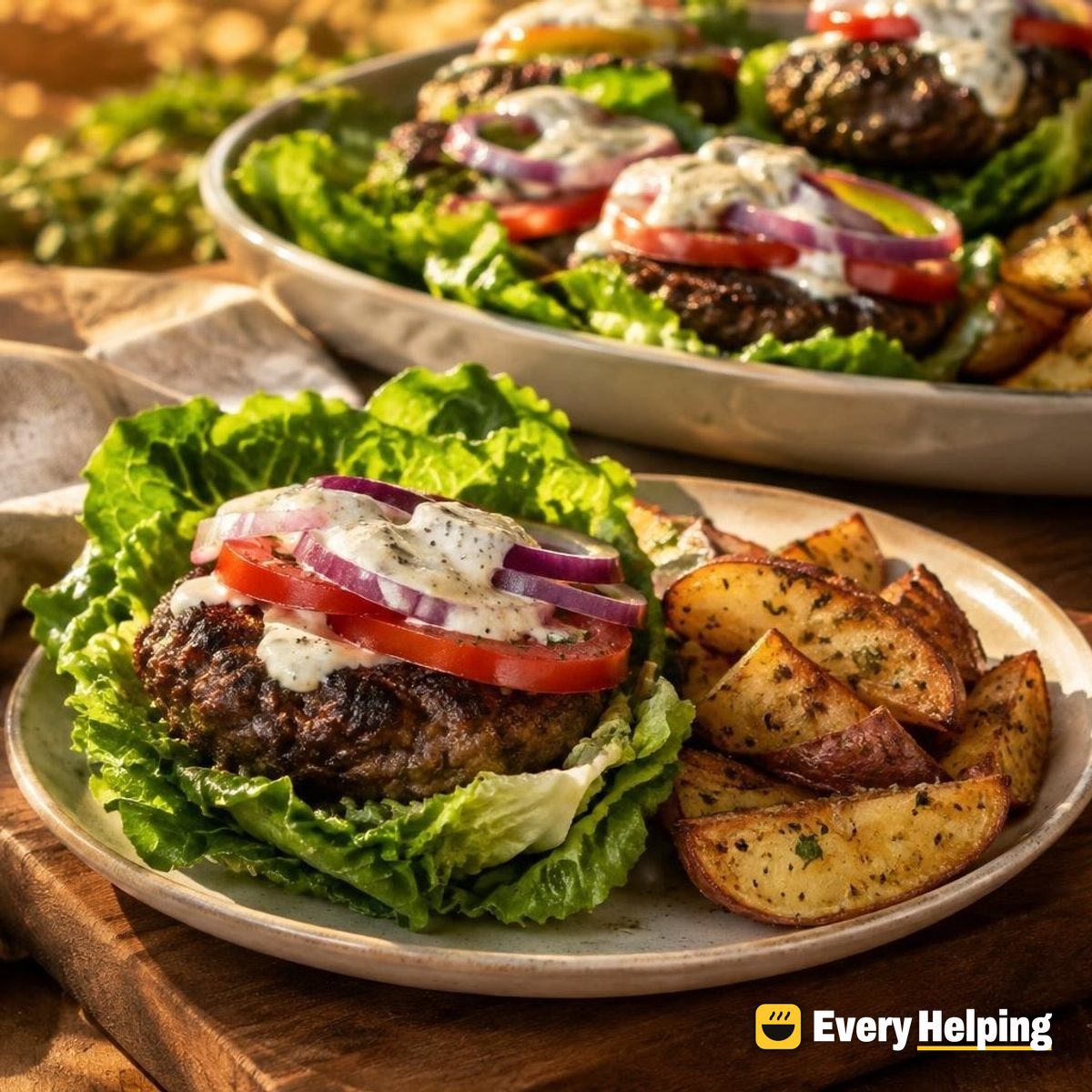Bunless Beef Burgers with Lettuce, Tomato, Onion