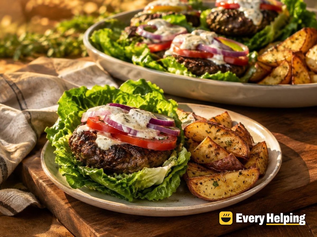 Bunless Beef Burgers with Lettuce, Tomato, Onion