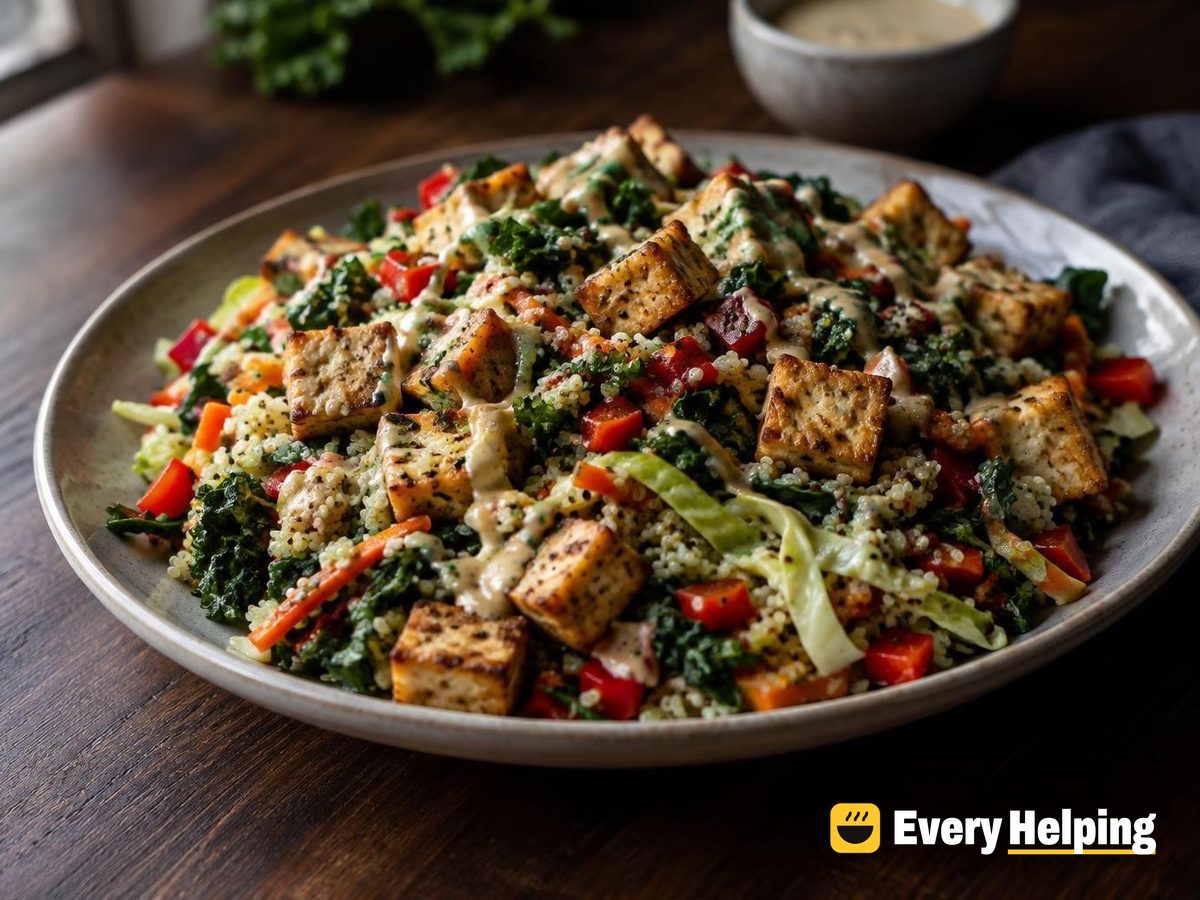 Crispy Tofu Quinoa Chopped Salad with Tahini