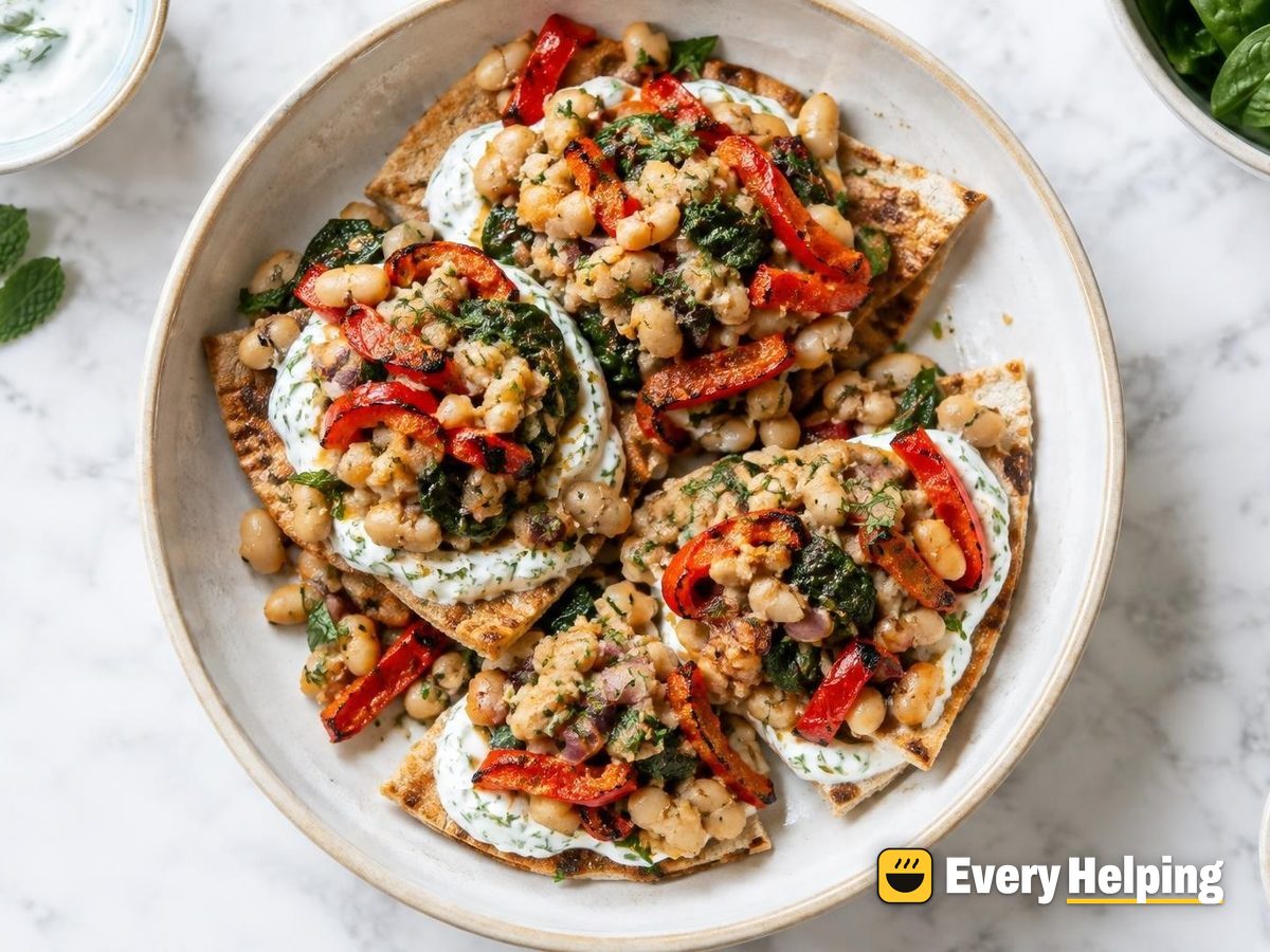 Smoky Crushed White Bean Pita Toasts
