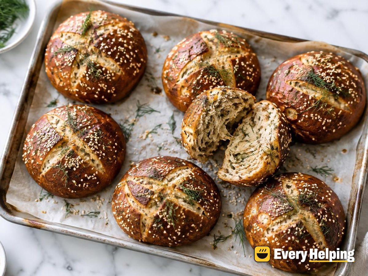 Dill and Onion Spelt Pretzel Rolls