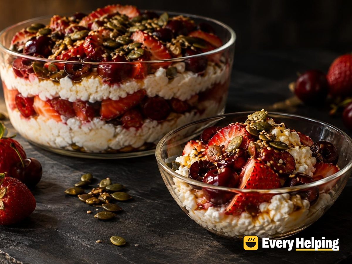 Cherry Strawberry Cottage Cheese Parfait, Cocoa Seeds