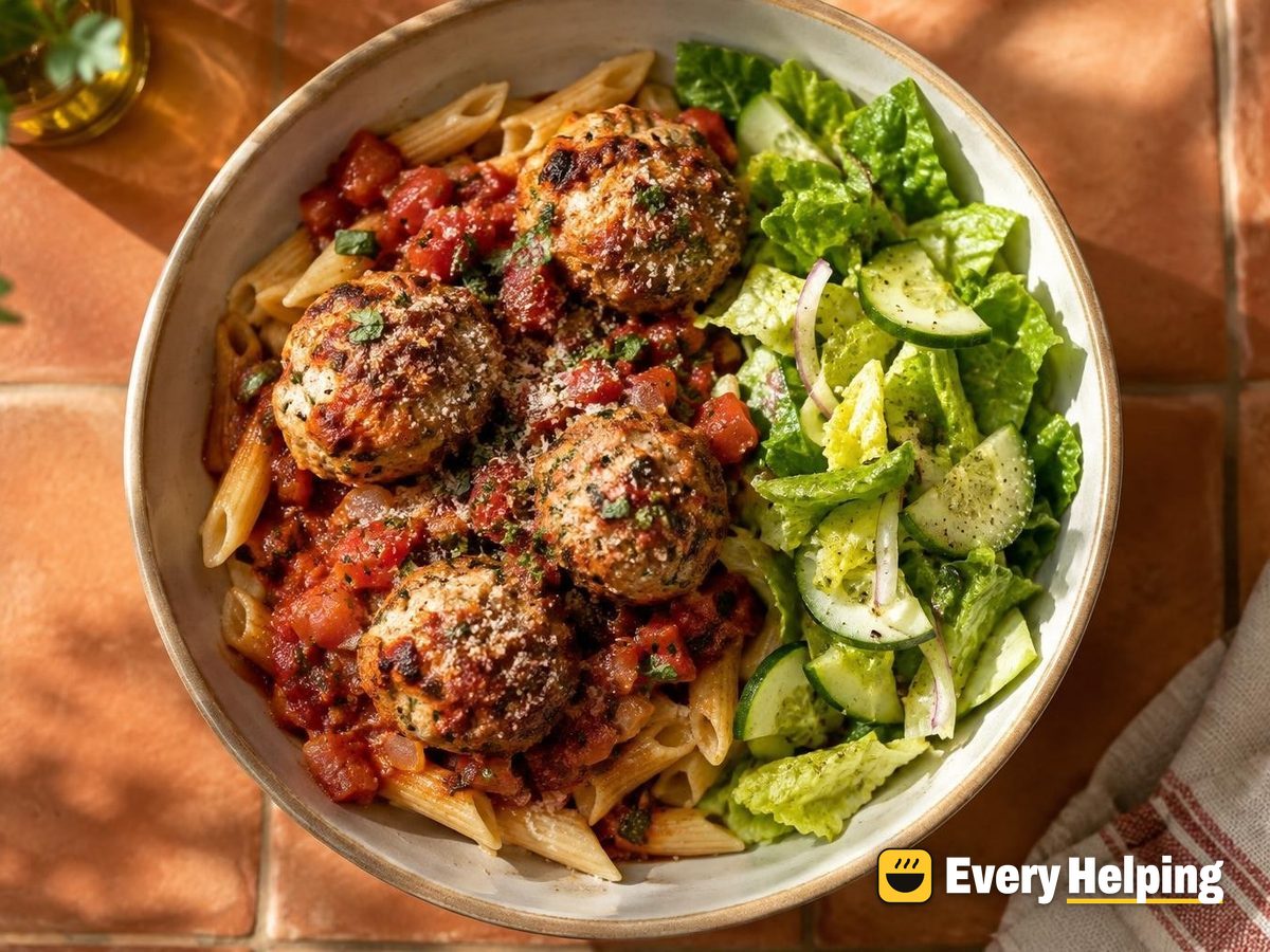 Oven-Baked Turkey Parmesan Meatballs with Romaine Salad