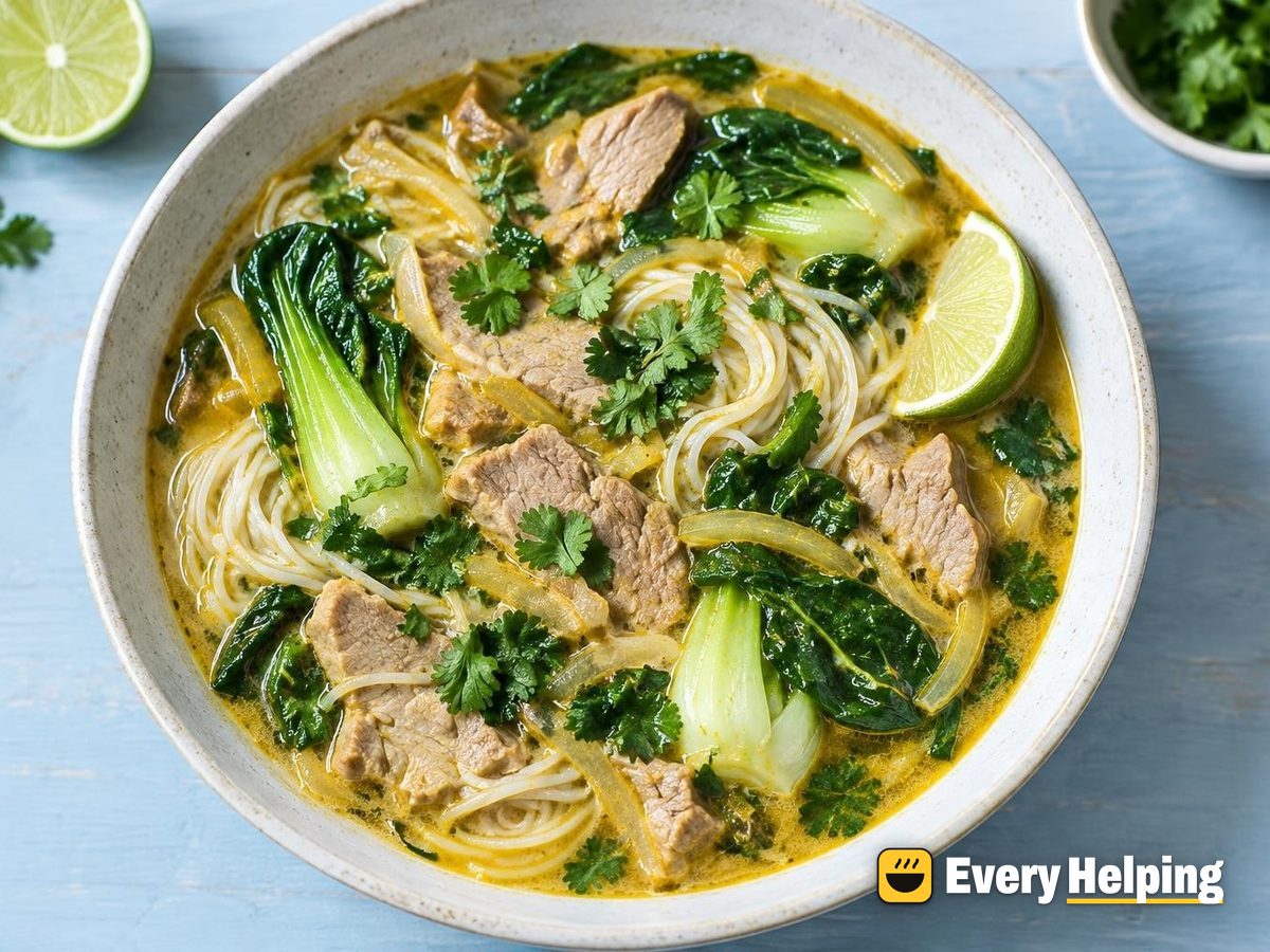 Coconut Curry Pork Noodle Soup with Bok Choy