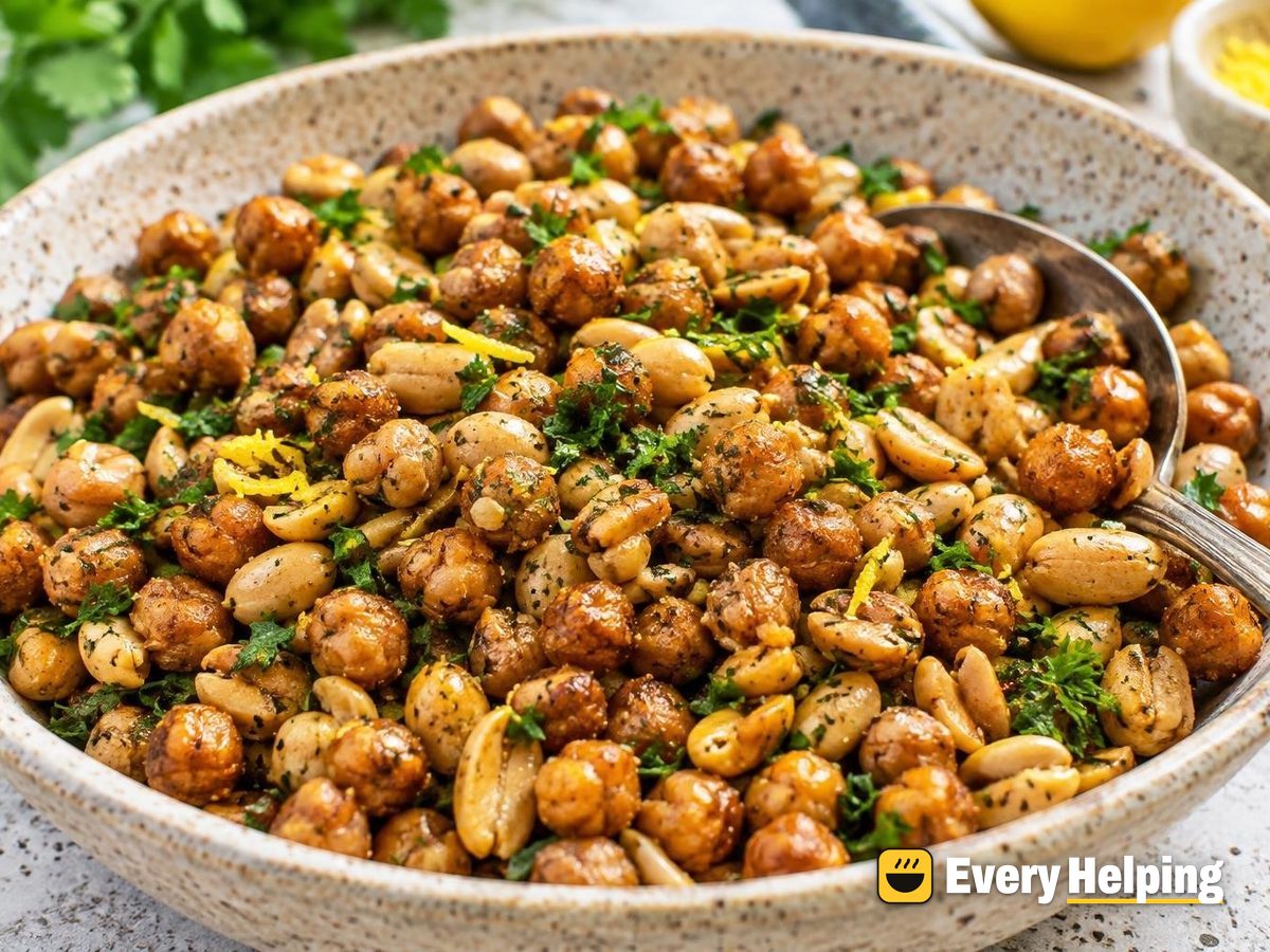 Garlic Herb Skillet Peanuts with Crispy Chickpeas