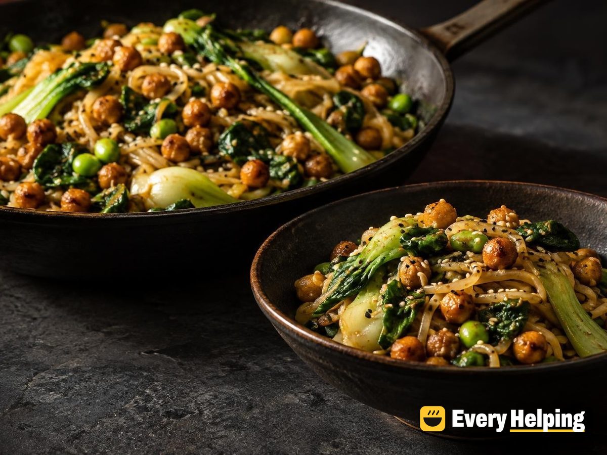 Crispy Chickpea Sesame Noodles with Greens
