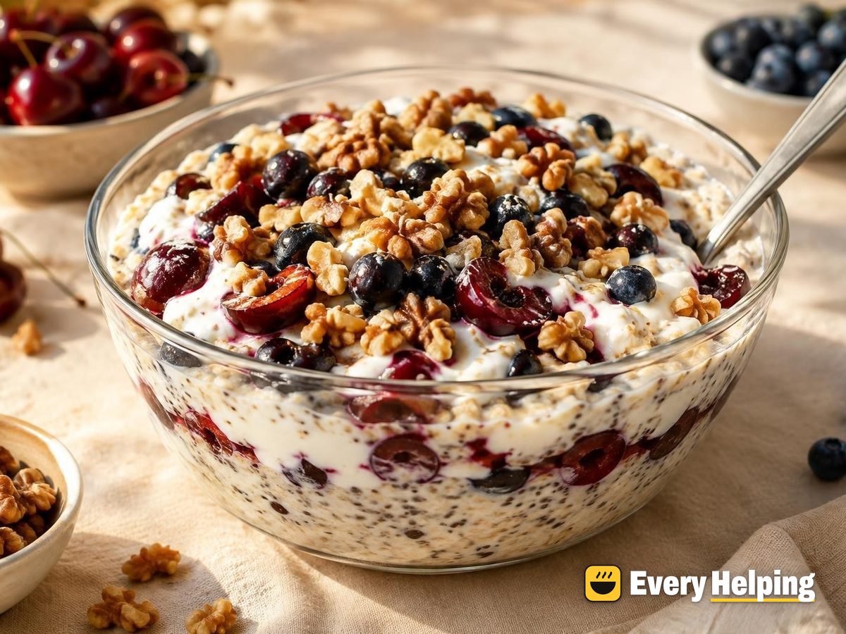 Cherry Vanilla Overnight Oats with Walnut Crunch