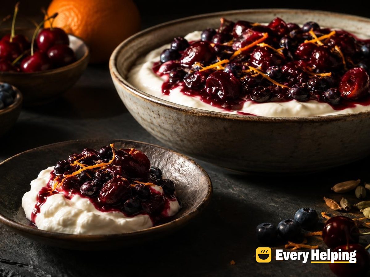 Strained Whole Milk Yogurt with Cherry-Blueberry Compote